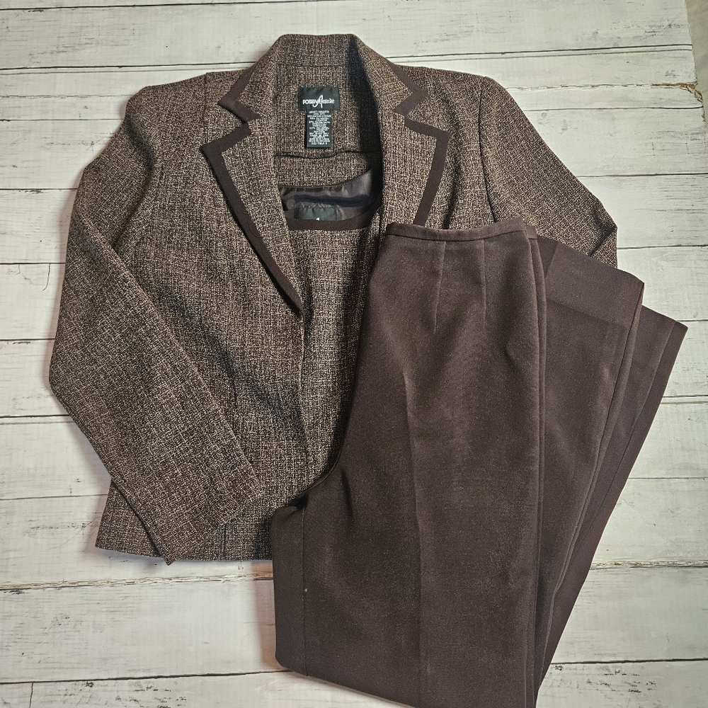 Vintage‎ Positive Attitude 3 Piece Suit Chocolate Brown Tweed Size 6